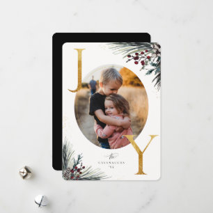 Rustic Winter Boughs Golden Joy Photo Helgdag Card Julkort