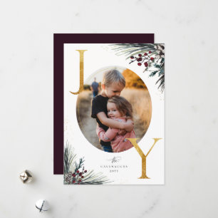 Rustic Winter Boughs Golden Joy Photo Helgdag Card Julkort