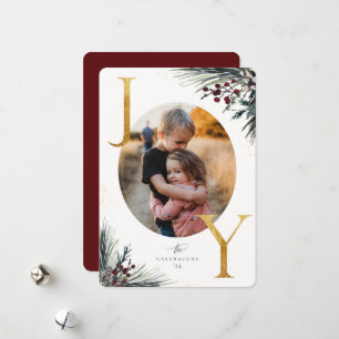 Rustic Winter Boughs Golden Joy Photo Helgdag Card Julkort