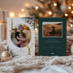 Rustic Winter Boughs Golden Joy Photo Julkort<br><div class="desc">Rustiska vinter-skogshugg och vinterbär,  faux guld foil brev,  familje 2-fotokort för helgdag.</div>