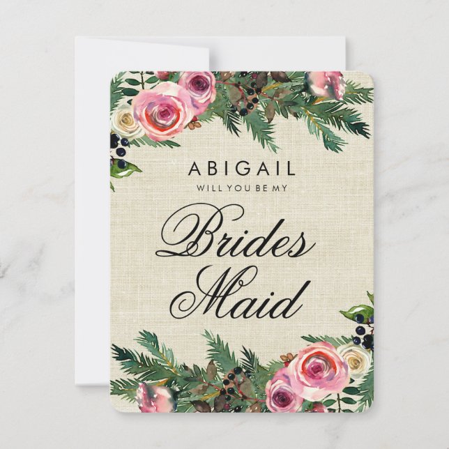 Rustic Winter Burlap Gräs ska du bli bridesmaid Inbjudningar (Framsida)