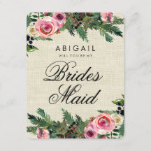 Rustic Winter Burlap Gräs ska du bli bridesmaid