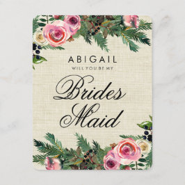 Rustic Winter Burlap Gräs ska du bli bridesmaid Inbjudningar