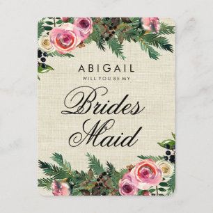 Rustic Winter Burlap Gräs ska du bli bridesmaid Inbjudningar