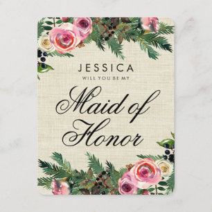 Rustic Winter Burlap kommer du att bli min Maid of Inbjudningar