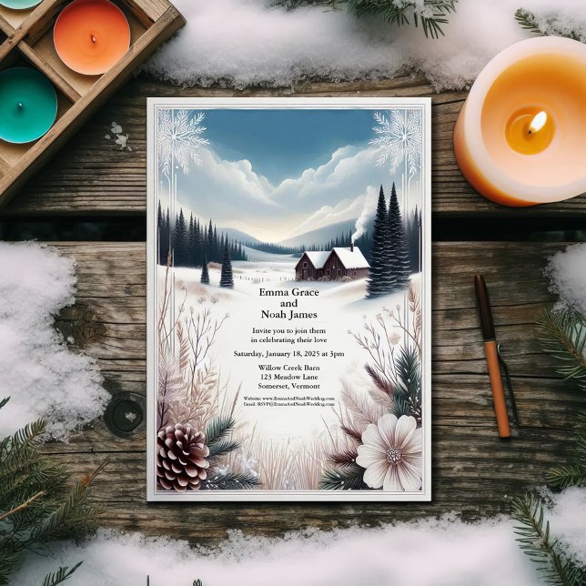 Rustic Winter Cabin-bröllopsinbjudan Inbjudningar (Skapare uppladdad)