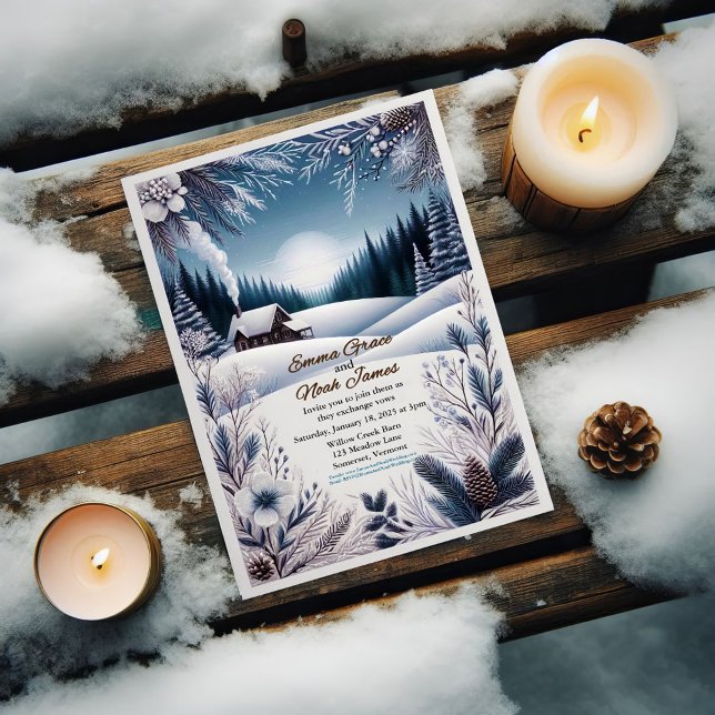 Rustic Winter Cabin-bröllopsinbjudan Inbjudningar (Skapare uppladdad)