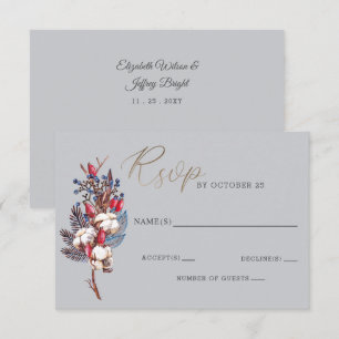 Rustic Winter Cotton Blue Berries Bröllop OSA Kort