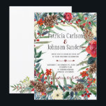 Rustic Winter Flowers och Berries | Burgundy Inbjudningar<br><div class="desc">Rustic stil,  en modern bröllopsinbjudan med vackra röda och vita blommigtar,  bär och gräs-koner med löv över en ren vit bakgrund.             Lämpligt för vinterskorpa i land eller bergsområden,  resort/stuga/gård i bröllop</div>