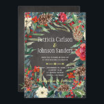 Rustic Winter Flowers och Berries | Chalkboard Inbjudningar<br><div class="desc">Rustic stil moderna bröllopsinbjudan med vackra rödvita och vita blommigtar,  bär och gräs-koner med bladverk över en mörk grått-kritbakgrund.             Lämpligt för vinterskorpa i land eller bergsområden,  resort/stuga/gård i bröllop</div>