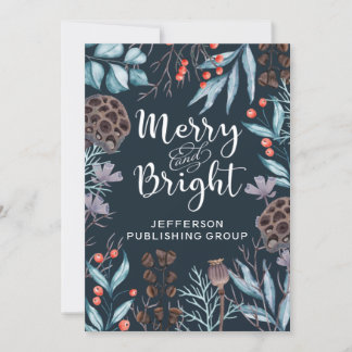 Rustic Winter Foliage Berries Merry och Bright Julkort