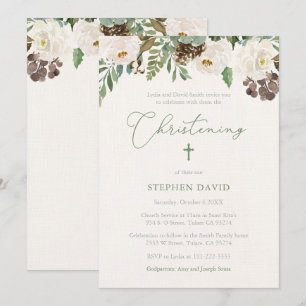 Rustic Winter Foliage Boy Christening Ceremony Inbjudningar
