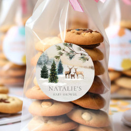 Rustic Winter Forest Baby Shower Runt Klistermärke