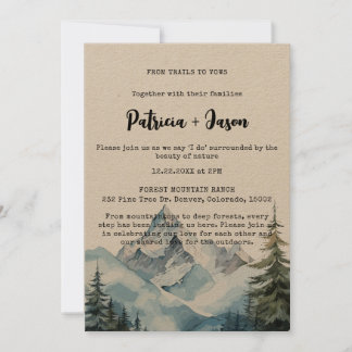 Rustic Winter Forest Mountain Outdoorsy Bröllop Inbjudningar