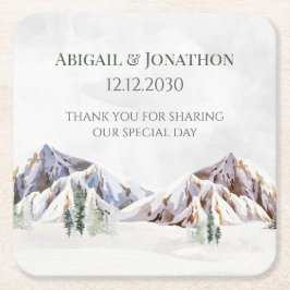 Rustic Winter Forest Mountain Wedding Underlägg Papper Kvadrat