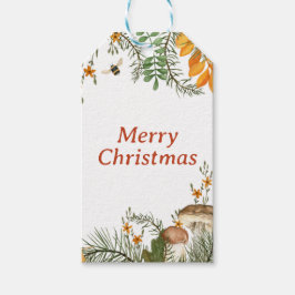 Rustic Winter Forest Mushroom God jul Presentetikett