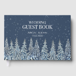 Rustic Winter Forest Navy Blue Wedding Gästböcker