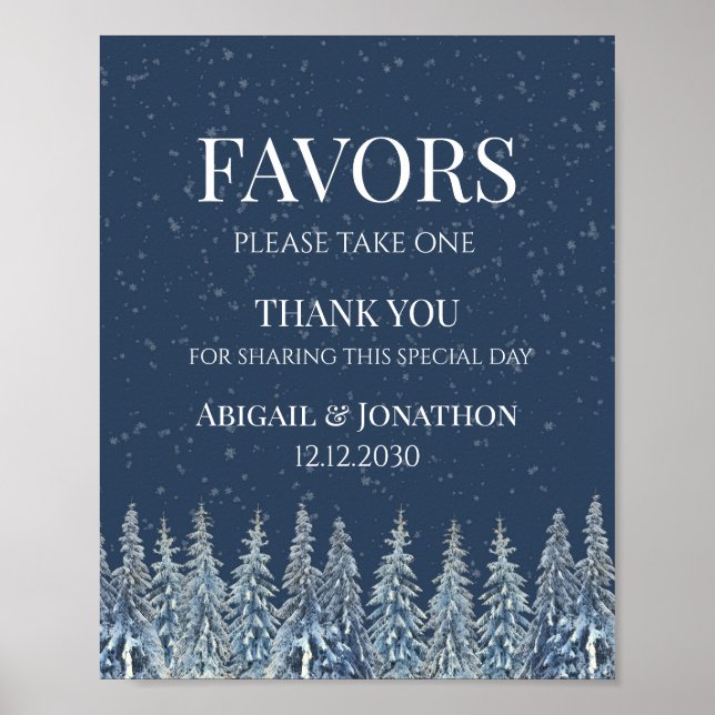 Rustic Winter Forest Wedding Favors Sign Poster (Framsidan)