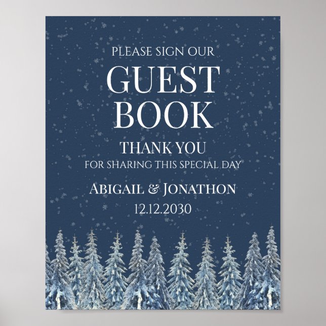 Rustic Winter Forest Wedding Guest Book Sign Poster (Framsidan)