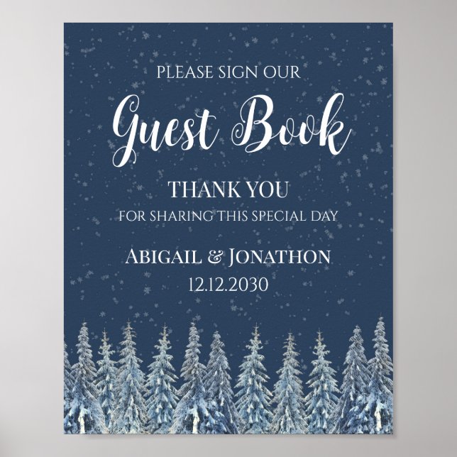 Rustic Winter Forest Wedding Guest Book Sign Poster (Framsidan)