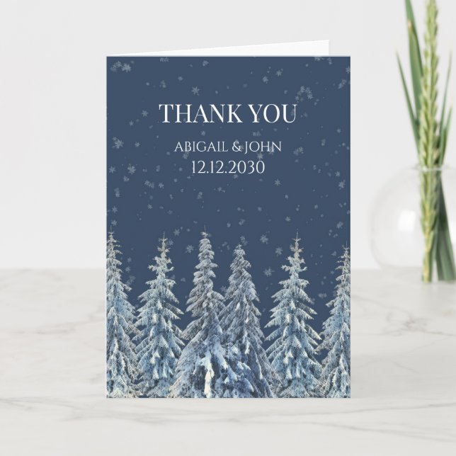 Rustic Winter Forest Wedding Thank You Card Tack Kort (Framsida)