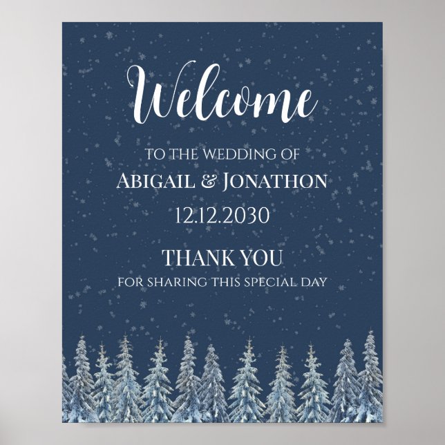 Rustic Winter Forest Wedding Welcome Poster (Framsidan)
