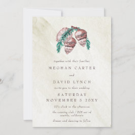Rustic Winter Forest Woodland Gräs Cone Bröllop in Inbjudningar
