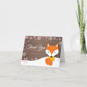 Rustic Winter Fox Snowflake Rosa - tackkort