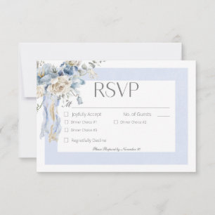 Rustic Winter Frosty Blue & White Blommigt Middag OSA Kort
