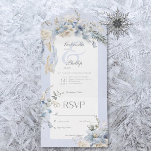 Rustic Winter Frosty Blue & White Blommigt No Midd