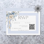 Rustic Winter Frosty Blue & White Blommigt OSA Kort<br><div class="desc">Vi presenterar vår utsökta vintersvarskort bröllop, firande i kärlek, mitt i säsongens fantastiska skönhet blommigt. Med sin isig blå och vit dubbla ram är denna inbjudan elegant och sofistikerad. Mjuka blåa och vita blommigtar på vintern, med delikata beröringspunkter av gult, tan och grönt, skonar de motsatta hörnen av den pristina...</div>
