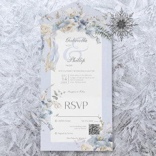 Rustic Winter Frosty Blue & White Blommigt QR-kod