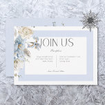 Rustic Winter Frosty Blue & White Blommigt Recepti Tilläggskort<br><div class="desc">Vi presenterar vårt krävande bröllopskort för vintern blommigt, ett firande i kärlek mitt i årstidens förtjusande skönhet. Med sin isig blå och vit dubbla ram är denna inbjudan elegant och sofistikerad. Mjuka blåa och vita blommigtar på vintern, med delikata beröringspunkter av gult, tan och grönt, skonar de motsatta hörnen av...</div>