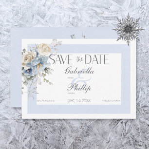 Rustic Winter Frosty Blue & White Blommigt Spara Datumet