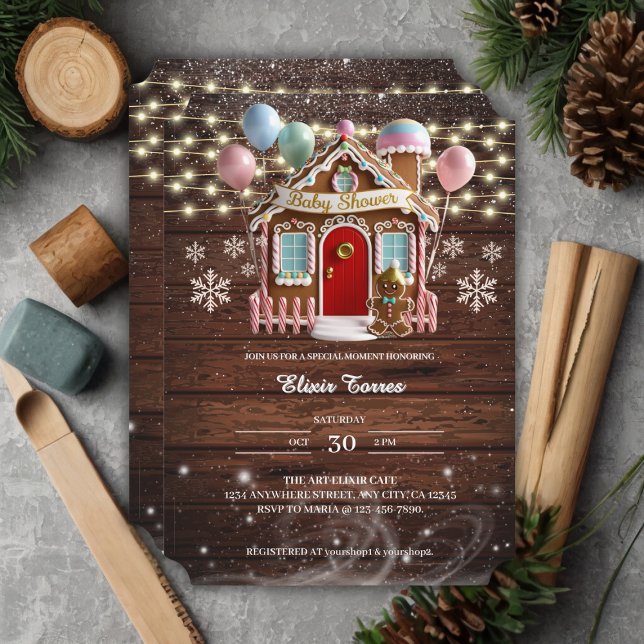 Rustic Winter Gingertea House Baby Shower Inbjudningar (Skapare uppladdad)