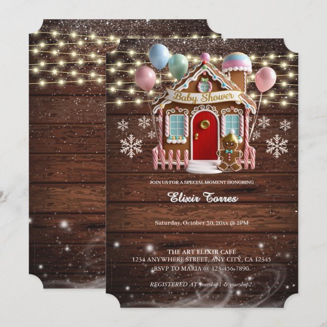 Rustic Winter Gingertea House Baby Shower Inbjudningar (Fram/baksida)