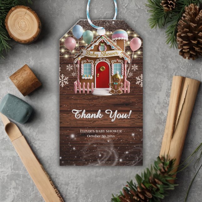 Rustic Winter Gingertea House Baby Shower Presentetikett (Skapare uppladdad)