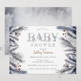 Rustic Winter Gräs | Berries Blommigt Baby Shower Inbjudningar