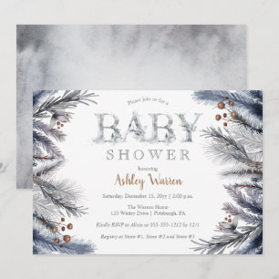 Rustic Winter Gräs Berries Blommigt Baby Shower Inbjudningar