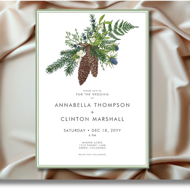 Rustic Winter Gräs & Berries Spray Bröllop Inbjudningar (Rustic Winter Pine & Berries Spray Wedding Invitation)