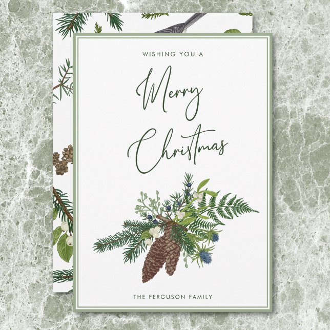 Rustic Winter Gräs & Berries Spray-jul Julkort (Rustic Winter Pine & Berries Spray Christmas Holiday Card)