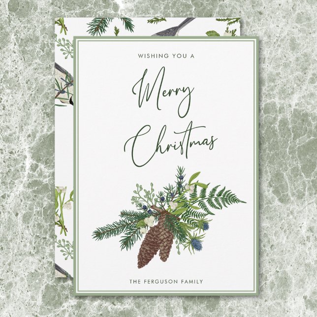 Rustic Winter Gräs & Berries Spray-jul Julkort (Rustic Winter Pine & Berries Spray Christmas Holiday Card)