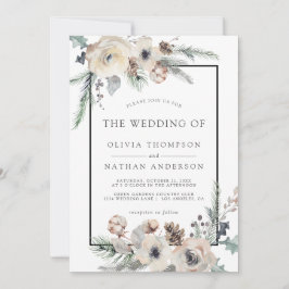 Rustic Winter Gräs Blommigt Black Ram Bröllop Inbjudningar