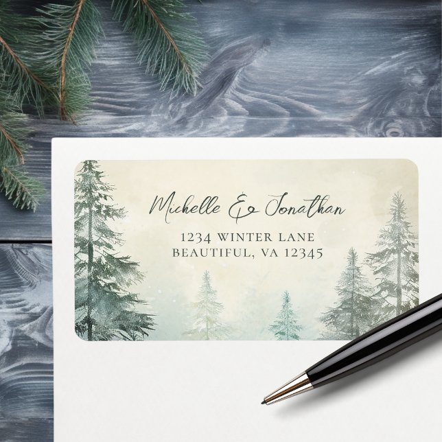 Rustic Winter Gräs Forest Woodland Bröllop Adress Adressetikett (Rustic Winter Pine Forest Woodland Wedding Address Label)