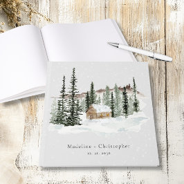 Rustic Winter Gräs Träd Cabin Bröllop Gästböcker