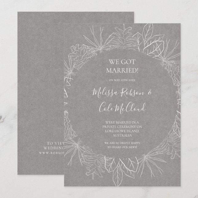 Rustic Winter | Grått Elopement Notice Inbjudningar (Fram/baksida)
