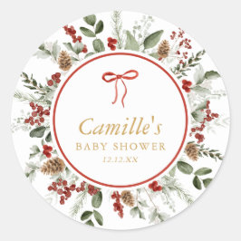 Rustic Winter Greenery Baby Shower Runt Klistermärke