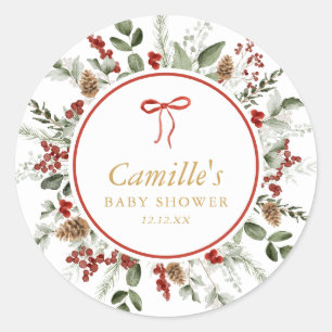 Rustic Winter Greenery Baby Shower Runt Klistermärke