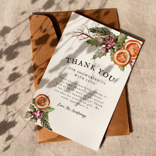 Rustic Winter Greenery Baby Shower Tack Kort (Skapare uppladdad)