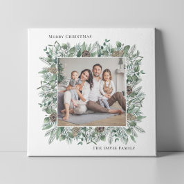 Rustic Winter Greenery Helgdag Family Photo Wandan Canvastryck